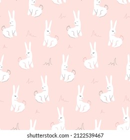 Patrón de blanco sin foco en un fondo rosado. Animales bonitos. Ilustración vectorial para la decoración, papel envolvente, impresión