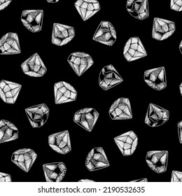 Patrón sin fisuras de los diamantes de tramo blanco, dibujados a mano sobre un fondo cuadrado negro. Se utiliza para imprimir en papel, tela, embalaje, papel pintado. Eps10.
