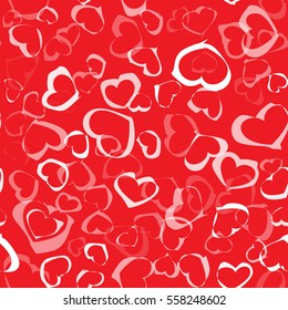 Seamless pattern of white heart on red background for happy valentines day. Card template for postcard, invitations, scrapbooking, calendars, printed, textiles, website etc. Vector illustration.