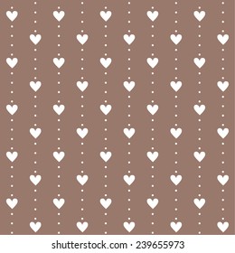 Seamless pattern. White hearts and dots on beige background