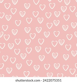 Seamless pattern of white hearts. Linear heart pattern. Abstract hearts. Doodles, lines, forms. For Mother's Day, March 8, Valentine's Day