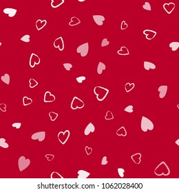 Seamless pattern with white hearts on red background. Vector