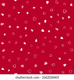 Seamless pattern with white hearts on red background. Vector