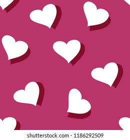 Seamless pattern with white hearts on pink background. Vector illustration