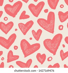 Seamless pattern with white hearts on red background. Vector