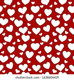 Seamless pattern of white Hearts on red background. Vector illustration.