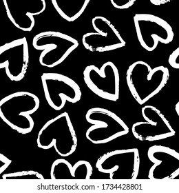 Seamless pattern with white hearts on black background. Vector design for textile, backgrounds, clothes, wrapping paper, web sites and wallpaper. Fashion illustration seamless pattern.