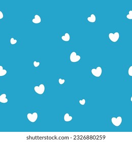 Seamless pattern of white hearts on a blue background