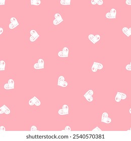 Patrón sin fisuras con corazones blancos sobre fondo rosa claro. Vector de fondo. Estampado sencillo con corazones