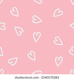 Seamless pattern with white hearts on light pink background. Vector background. Simple print with hearts