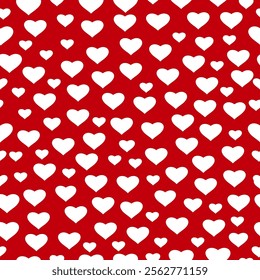 Seamless pattern of white hearts on a vibrant red background perfect for festive occasions and celebrations.