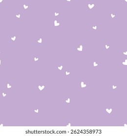 Seamless pattern with white hearts on violet background. Vector illustration. Texture for print, textile, fabric.