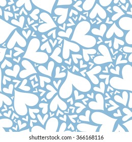 Seamless pattern with white hearts on blue background. Hand drawn background. Template illustrated background for design card, textile  