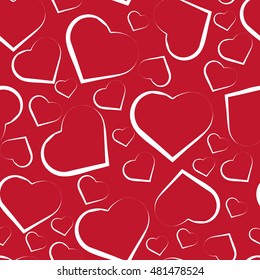 Seamless pattern with white hearts on red