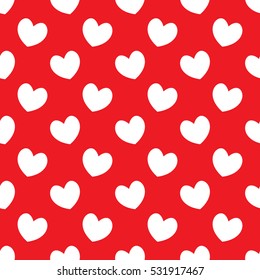 Seamless pattern of white hearts on red background.