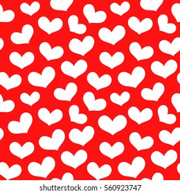 Seamless pattern of white hearts on red background, hand-drawn cute hearts, Valentines day background, EPS 8