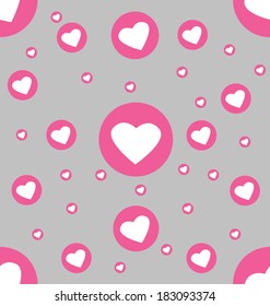 Seamless pattern white hearts in pink circle on grey background