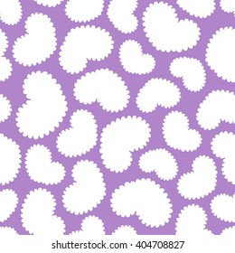 Seamless pattern of white hearts shapes on purple background