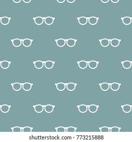 Seamless pattern with white Hipster Glasses on blue background . Unisex sunglasses texture. Vector illustration. Black and white background