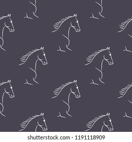 Seamless pattern with white horses, violet background. Realistic vector illustration.