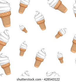 Seamless pattern of white ice cream. Vector