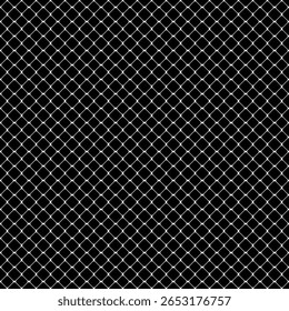 A seamless pattern of white intersecting lines forming a grid of diamonds on a stark black background, creating a minimalist and modern texture.