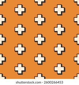 Seamless pattern with white isometric crosses on orange background. Minimal geometric design.