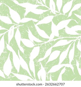 Padrão contínuo de folhas brancas com ilustração vetorial plana em fundo verde.