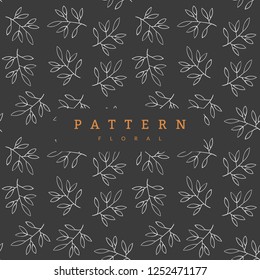 Seamless Pattern White Leaves On Dark Chocolate Background. Can be used for wallpaper, pattern fills, surface textures, fabric prints. Modern artwork