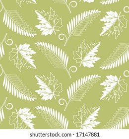 Seamless pattern from  white leaves on the green background.(can be repeated and scaled in any size)