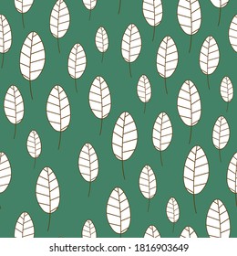 Un patrón impecable de hojas blancas sobre fondo verde. Plantilla textil.