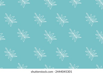 Seamless pattern of white leaves on a blue background.Vector.Doodle style.