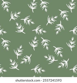 Seamless pattern with white leaves on light green background. Wallpaper print. Vector background