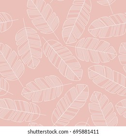 Seamless pattern with white leaves on pink background, vector illustration