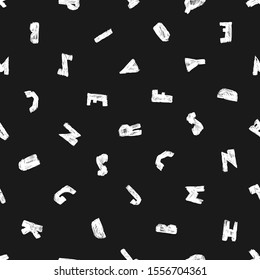 Seamless pattern with white letters on a black background. Freehand drawing. Perfect for kids apparel, fabric, textile, nursery decoration, wrapping paper.