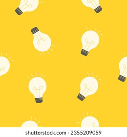 Seamless pattern of white light bulbs on a yellow background.	
