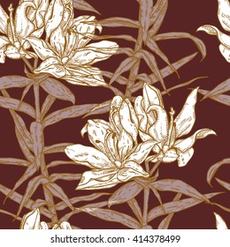 Seamless pattern with white lilies