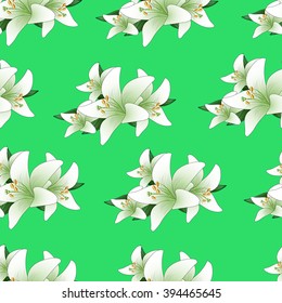 A seamless pattern from white lilies. Vector illustration.