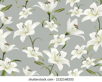 Seamless pattern with white lily design