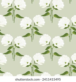 Seamless pattern, white lily flowers on a light background. Delicate victorian background, textile, vector