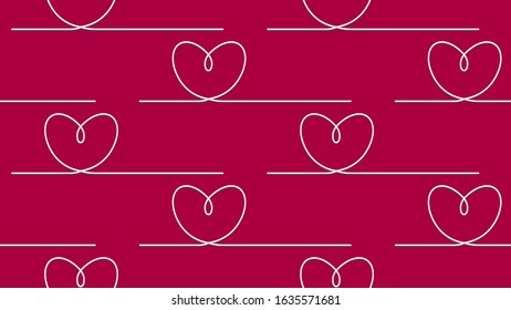 Seamless pattern White line heart on a bright crimson background. Vector.