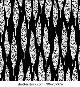 seamless pattern with white long ornamental leaves