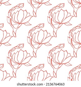seamless pattern white magnolia flower pink coral lace vector