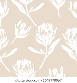Seamless pattern of white meadow  on beige background. Ideal for textile, home decor, banner, cover, etc