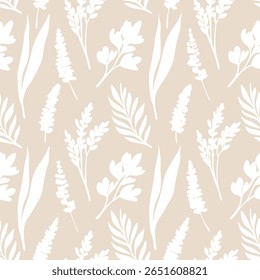 Seamless pattern of white meadow  on beige background. Ideal for textile, home decor, banner, cover, etc