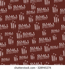Seamless pattern with white moss on brown background. Vector illustration. 