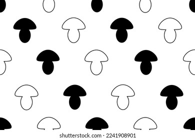 Patrón sin foco con setas blancas. Silhuette de mashroom sobre fondo blanco. Papel de escritorio y papel de cama impreso. 