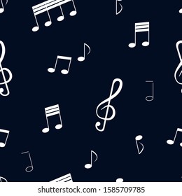 
Seamless pattern: white musical notes and musical key on a blue background. vector. illustration