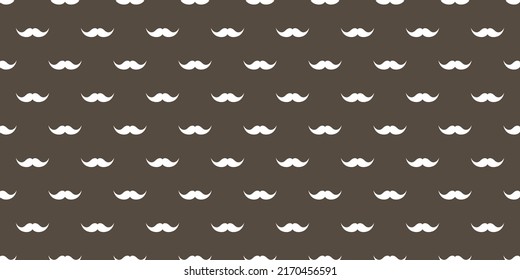 Seamless pattern with white mustache silhouettes. Vintage, retro background with mustaches. Facial hair, hipster beard. Vector illustration