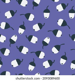 Seamless pattern with white oak acorns on Very Peri background, the color of 2022 year, blue with violet-red undertone. For surface design and other design projects